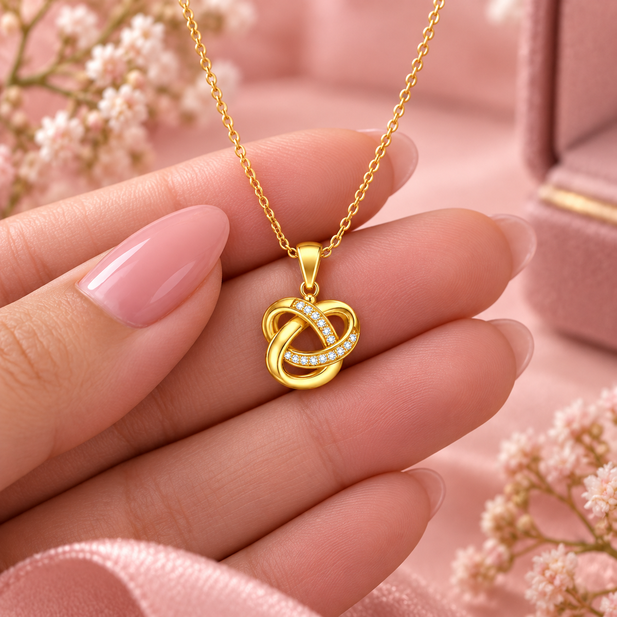 Interlocking Knot Necklace with White Cz Accents for Women - 925 Sterling Silver