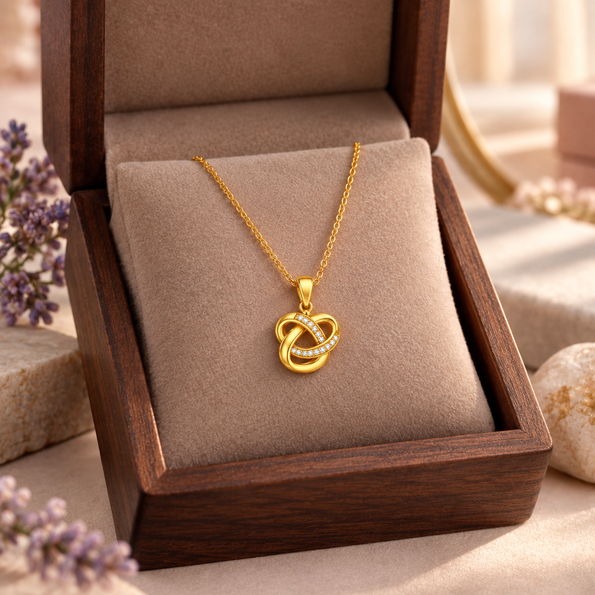 Interlocking Knot Necklace with White Cz Accents for Women - 925 Sterling Silver