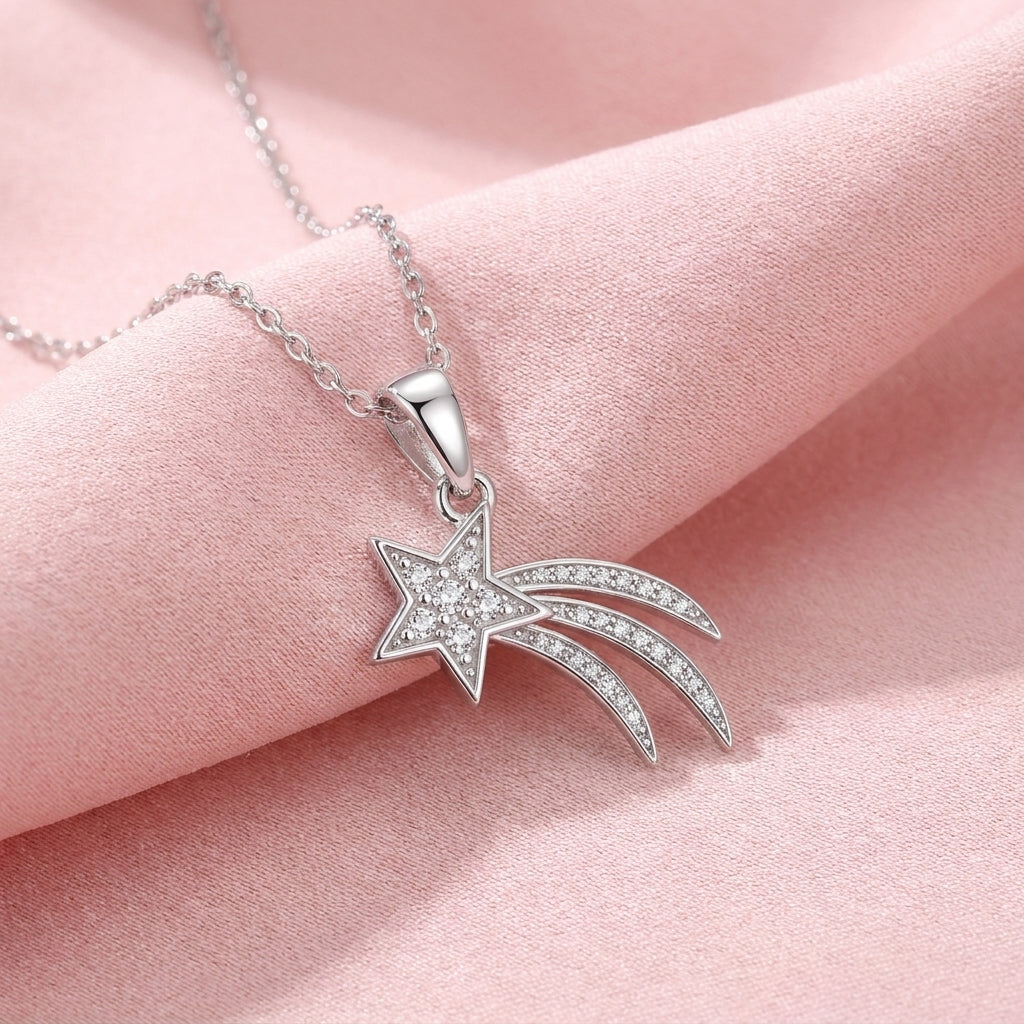 Shooting Star Necklace with Sparkling White Cz