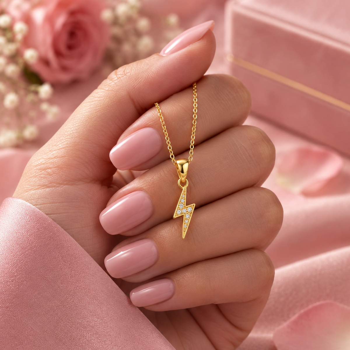 Lightning Bolt Necklace with White Cz Accents for Women - 925 Sterling Silver