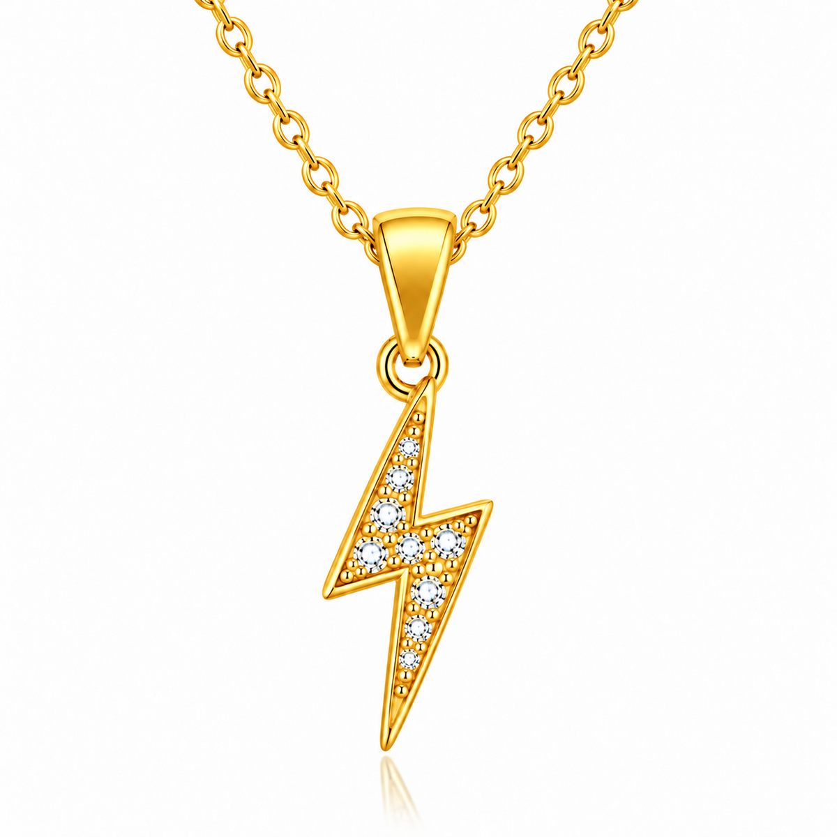 Lightning Bolt Necklace with White Cz Accents for Women - 925 Sterling Silver