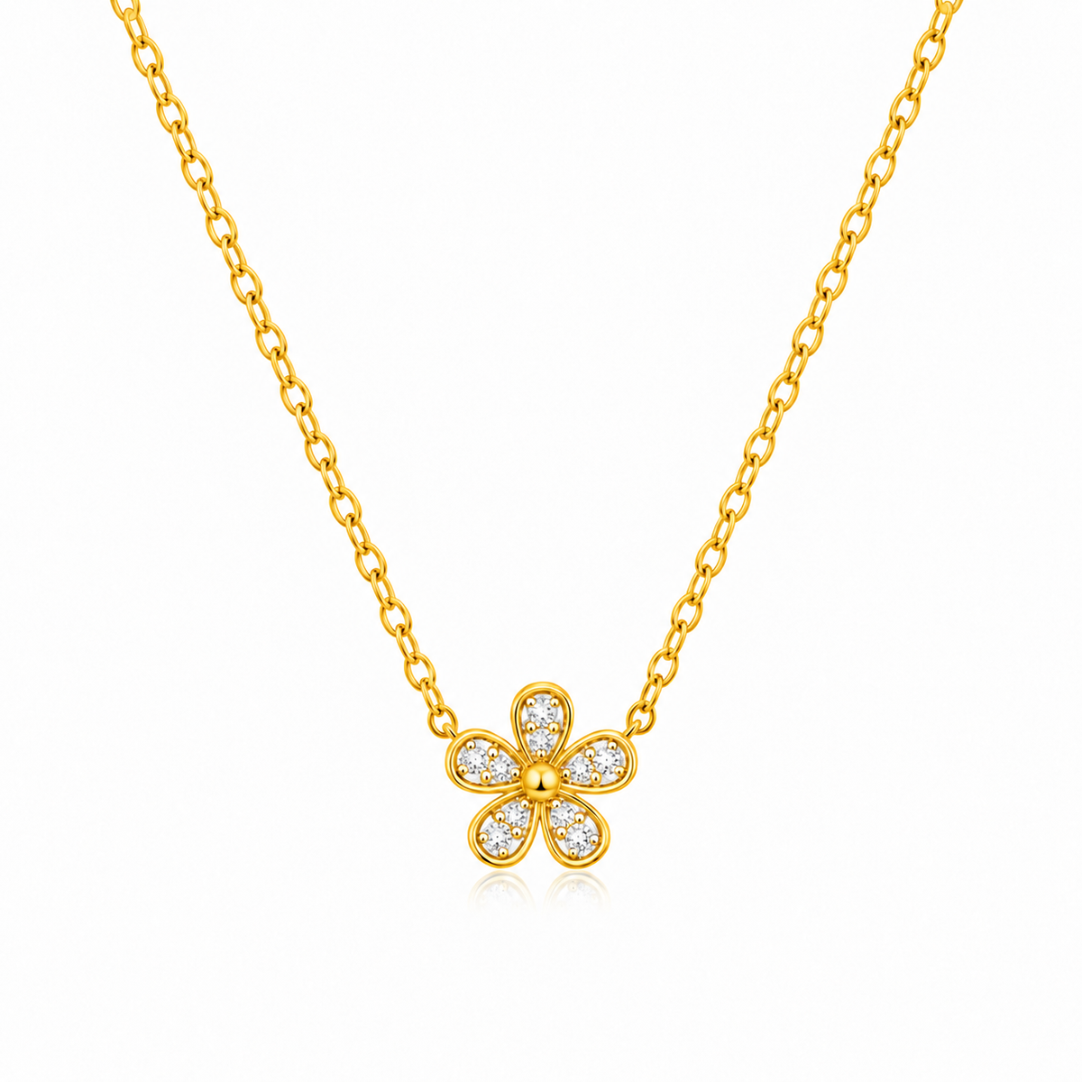 White Cz Flower Necklace - Dainty Floral for Women - 925 Sterling Silver