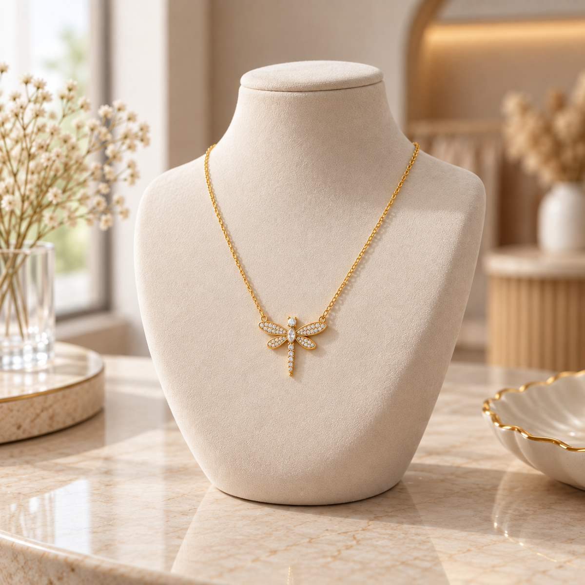 Dragonfly Necklace with Sparkling White Cz Accents for Women - 925 Sterling Silver