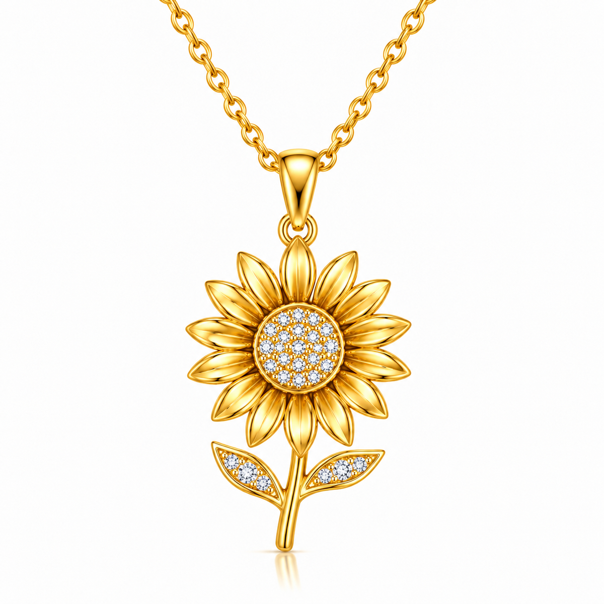 Sunflower Necklace with Sparkling White Cz Center for Women - 925 Sterling Silver