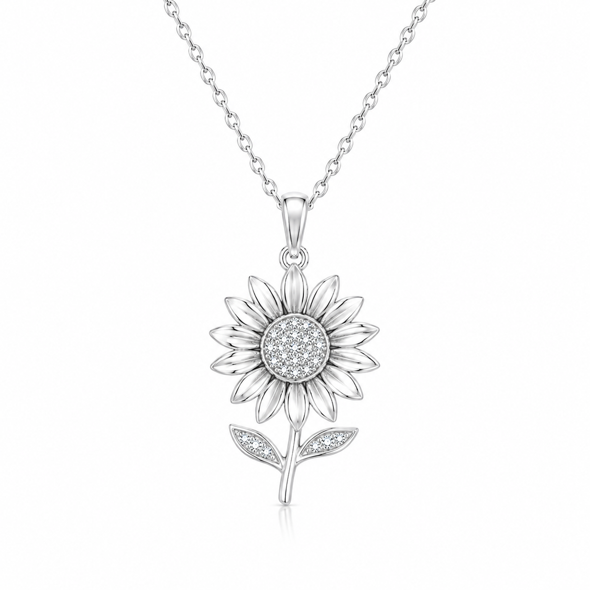 Sunflower Necklace with Sparkling White Cz Center