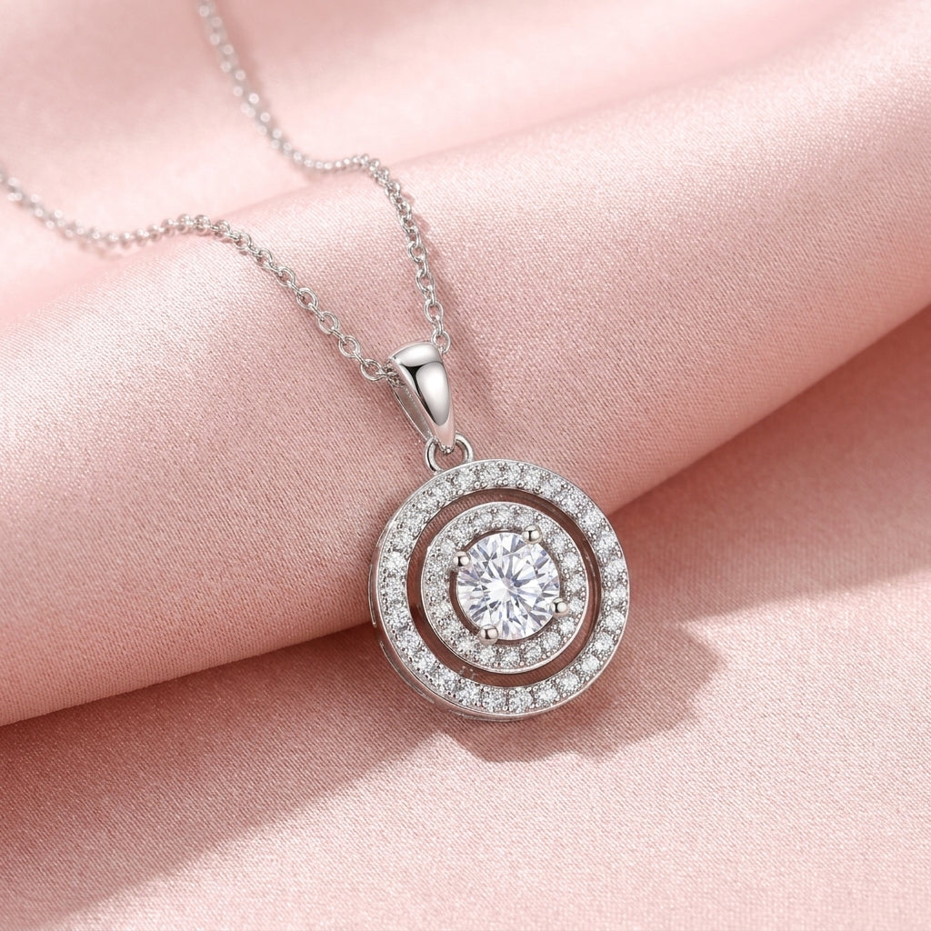 Round Halo White Cz Solitaire Necklace