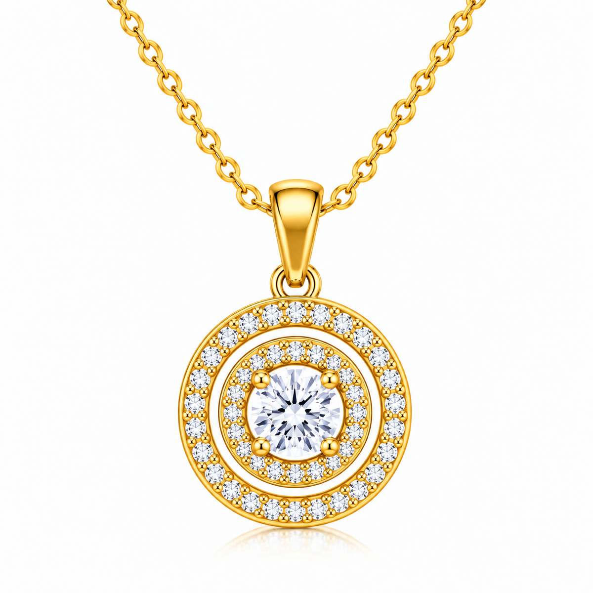 Round Halo White Cz Solitaire Necklace for Women - 925 Sterling Silver
