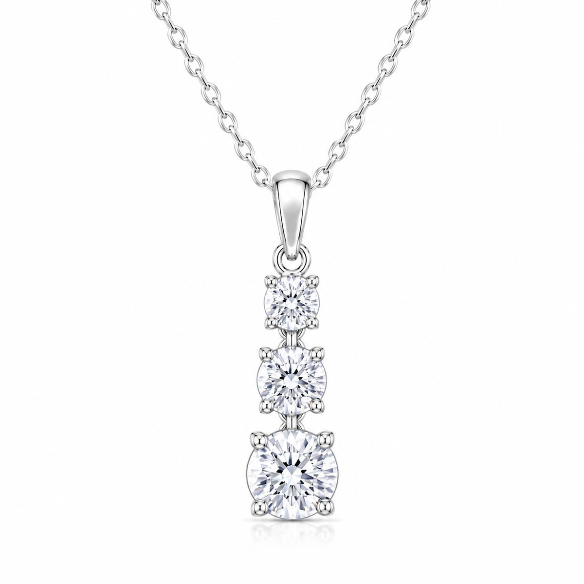 Three-Stone White Cz Drop Pendant Necklace
