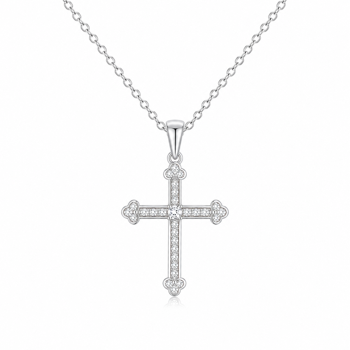 White Cz Cross Pendant Necklace