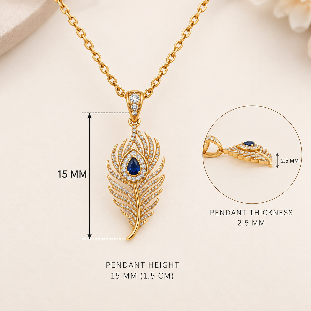 Blue Peacock Feather White Cz for Women - 925 Sterling Silver