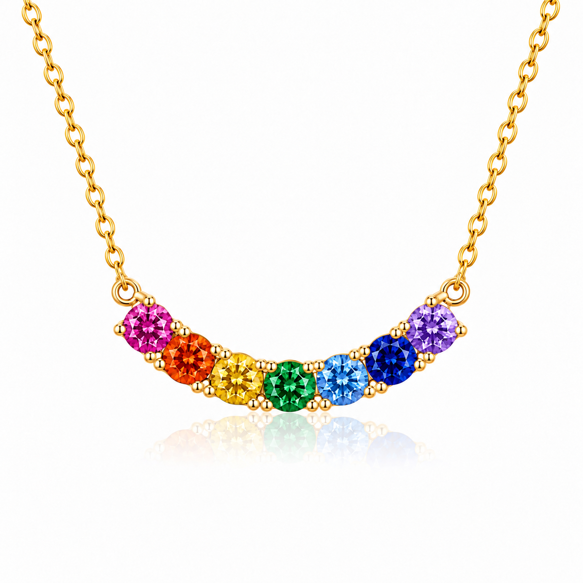 Rainbow Multicolor White Cz Station Necklace for Women - 925 Sterling Silver