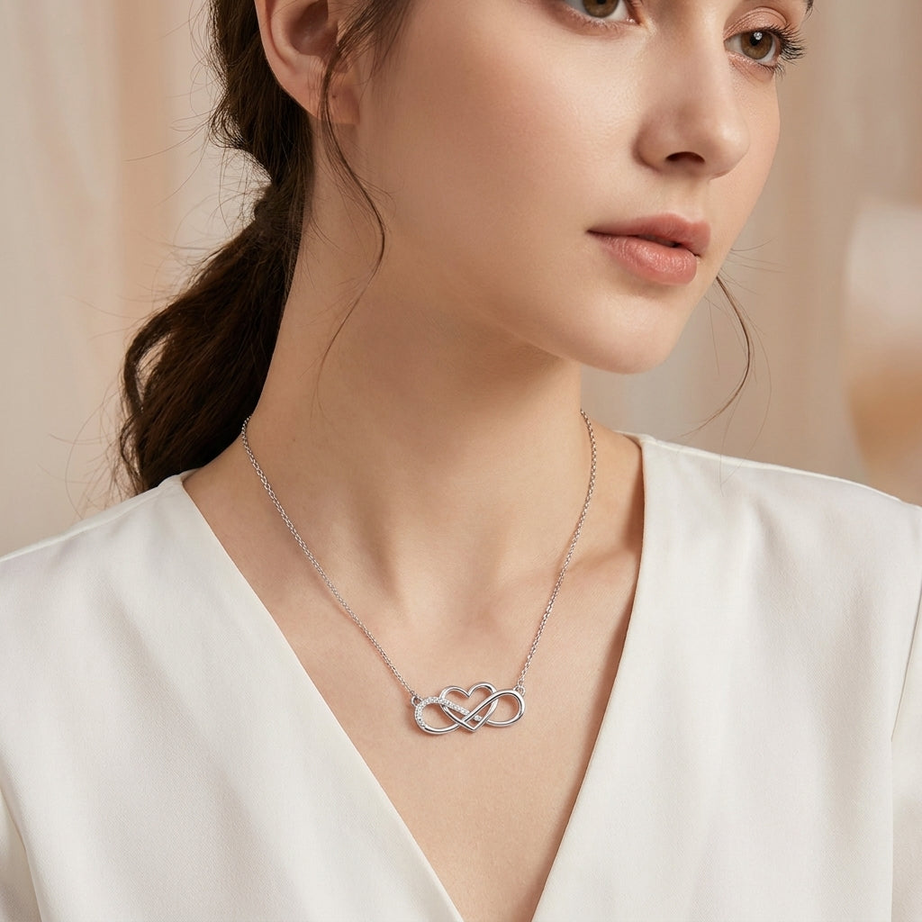 Infinity Heart White Cz Necklace