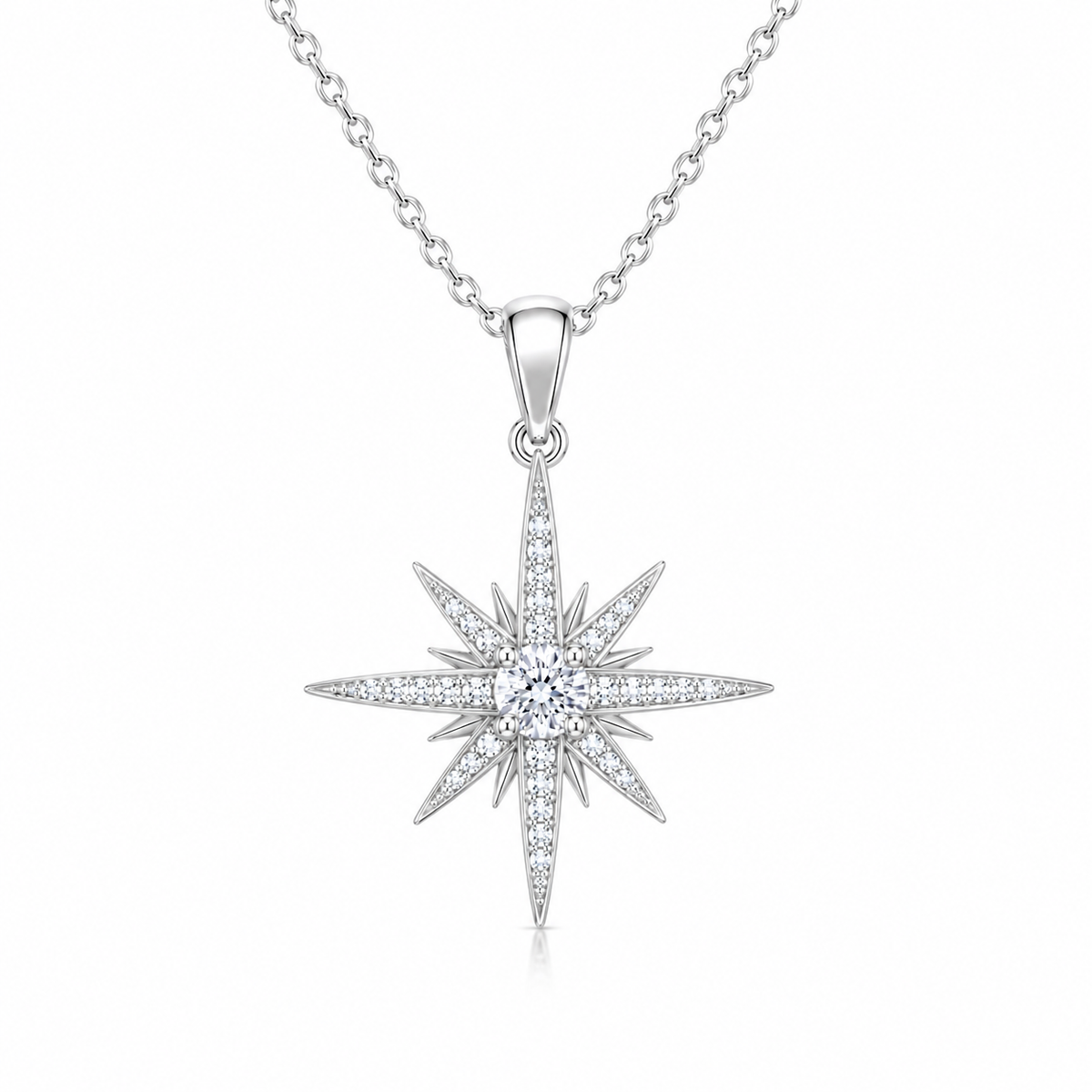 Compass Star White Cz Pendant Necklace