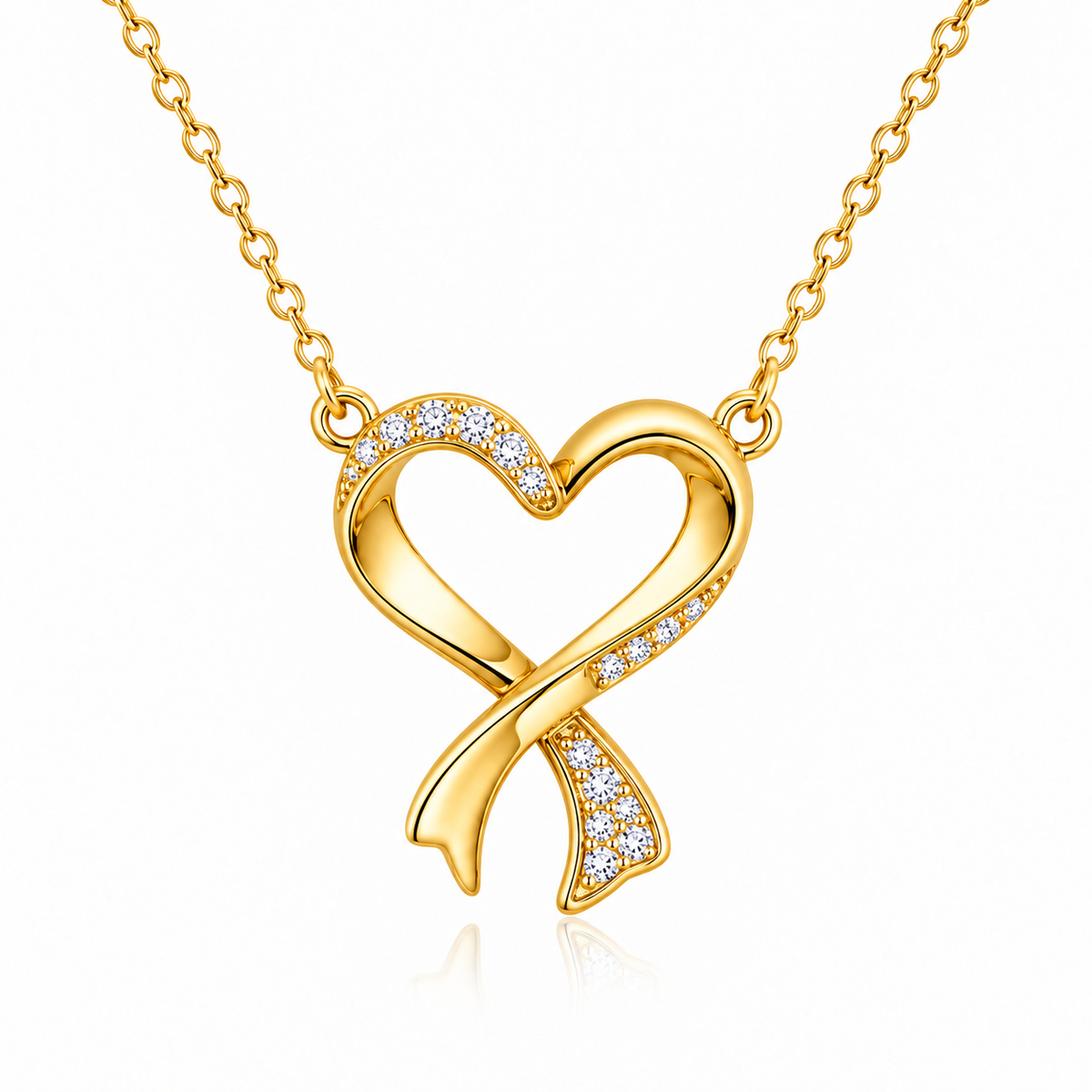 Ribbon Heart White Cz for Women - 925 Sterling Silver