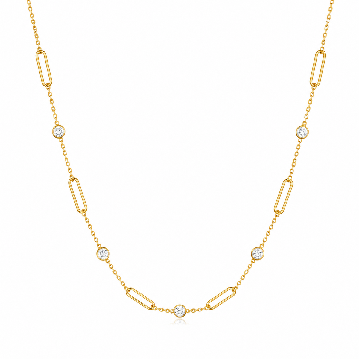 Paperclip White Cz Station Necklace