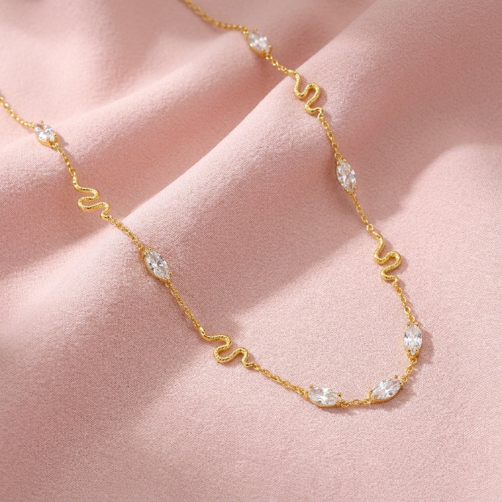 Snake & Marquise White Cz Station Necklace