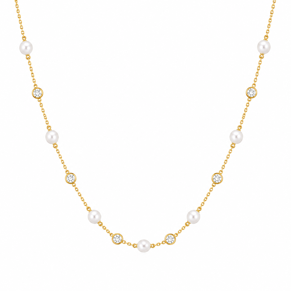 Pearl & White Cz Station Necklace