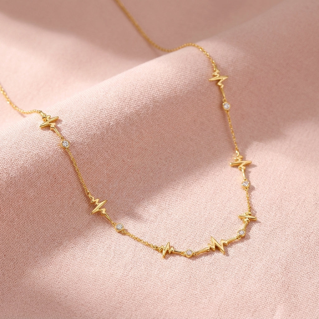 Heartbeat Station Necklace with White Cz Accents