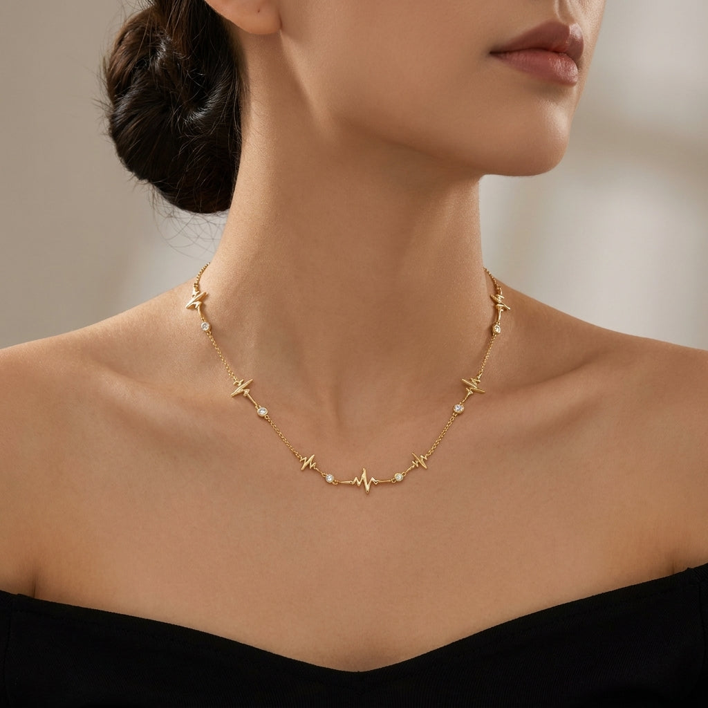 Heartbeat Station Necklace with White Cz Accents