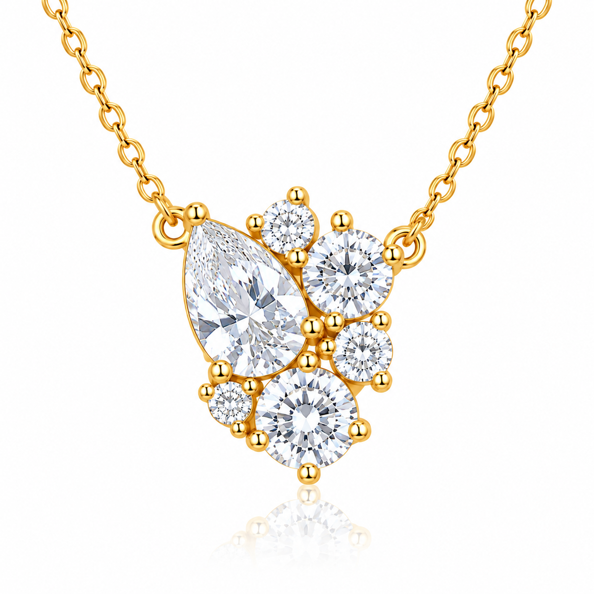 Pear & Round White Cz Cluster Necklace for Women - 925 Sterling Silver