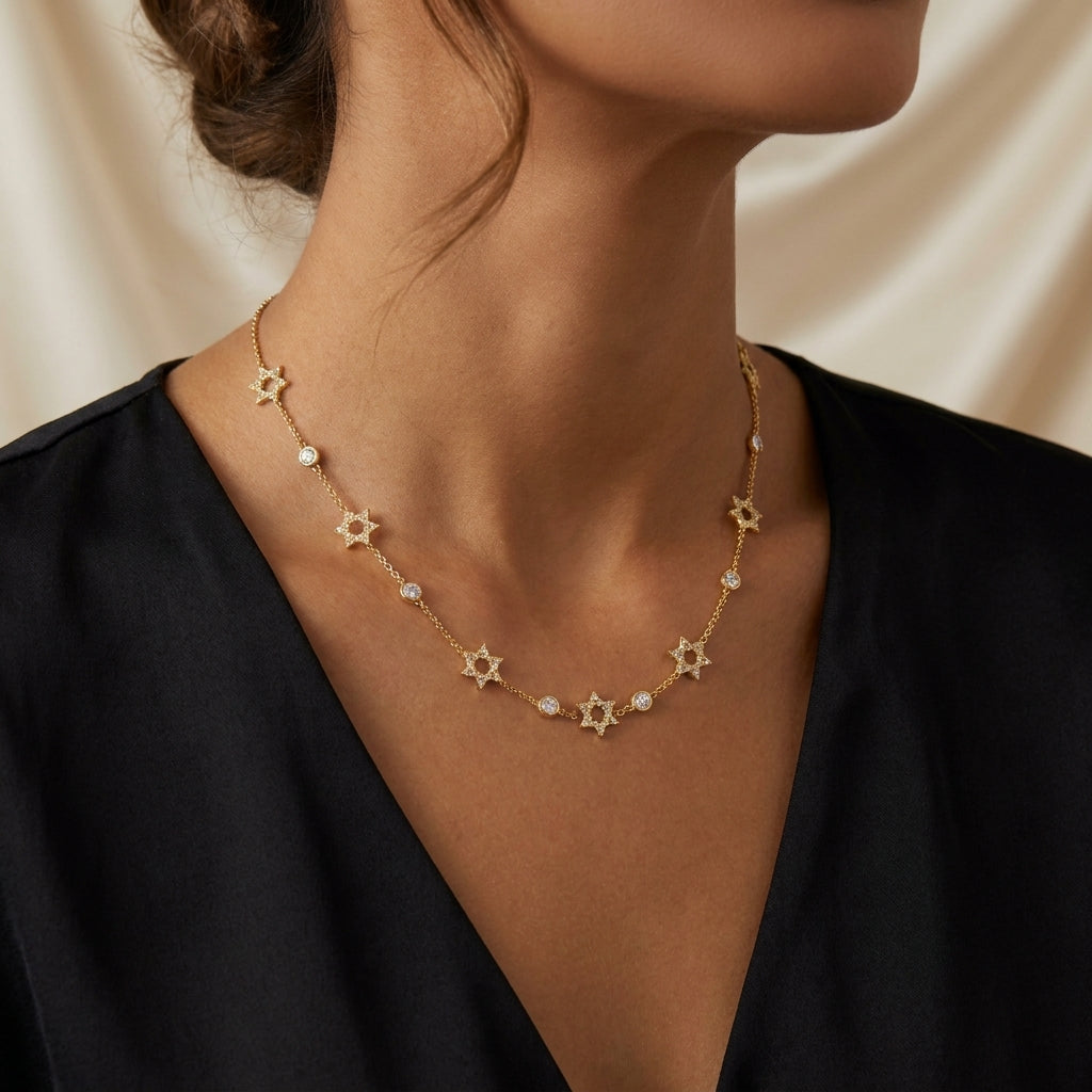 Star Station Necklace with Sparkling White Cz