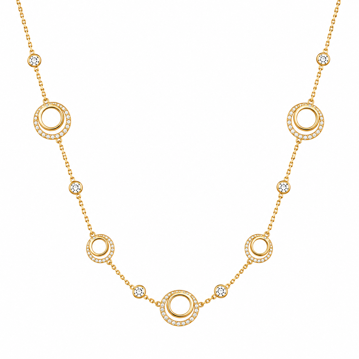 Double Circle Station Necklace with White Cz