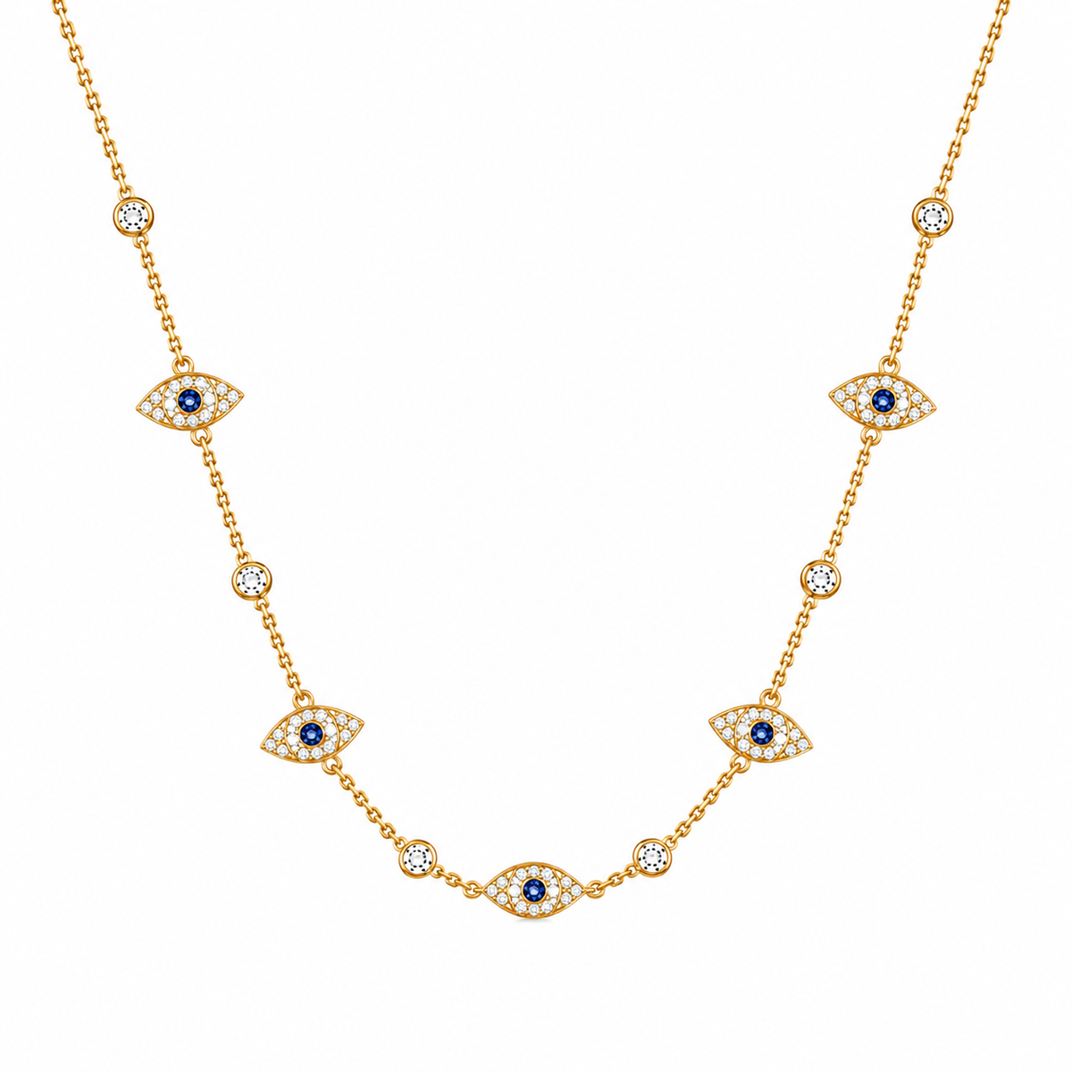 Evil Eye Station Necklace with Blue White Cz