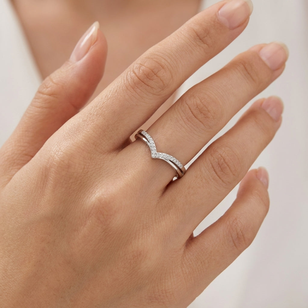 Wishbone Ring - Adjustable Pave Crystal V-Shape Stacking Ring