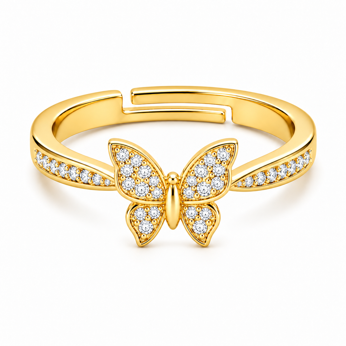 Butterfly Adjustable Pave Crystal Butterfly Charm Ring for Women - 925 Sterling Silver