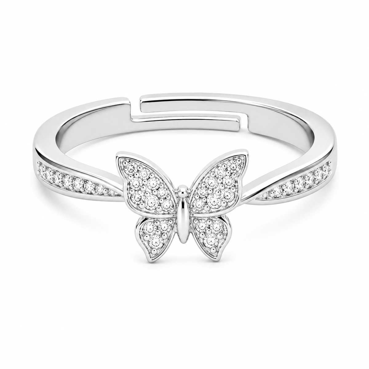 Butterfly Ring - Adjustable Pave Crystal Butterfly Charm Ring