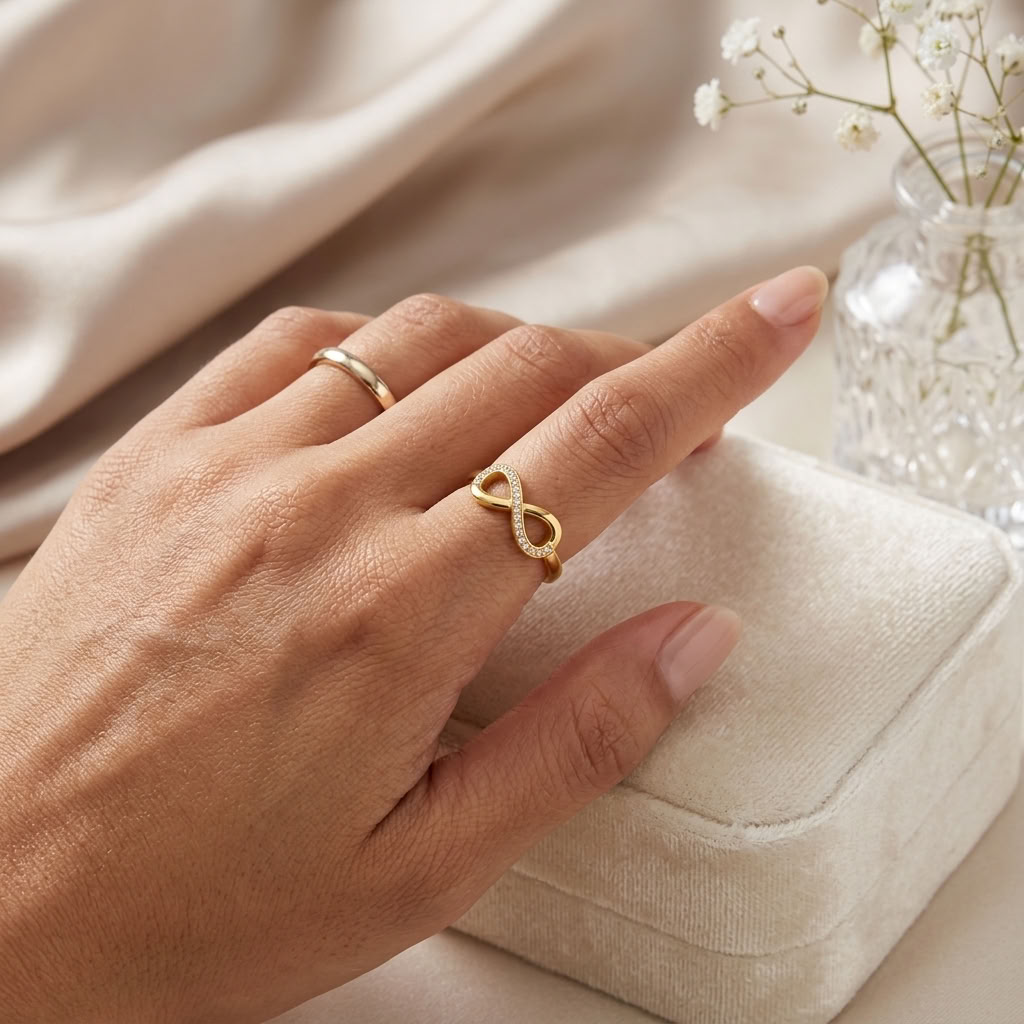 Infinity Adjustable Pave Crystal Eternal Love Ring for Women - 925 Sterling Silver