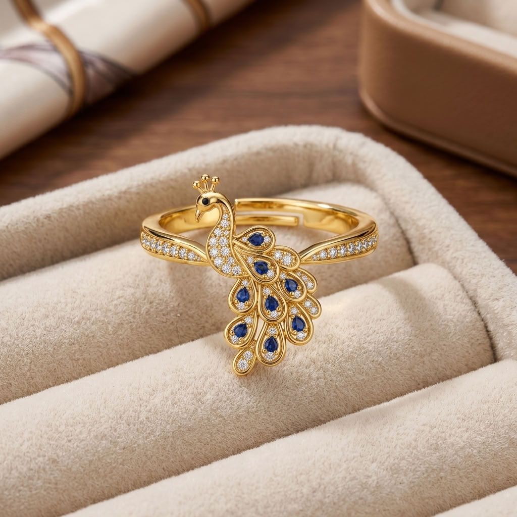 Peacock Blue Crystal Pave Adjustable Statement Ring for Women - 925 Sterling Silver