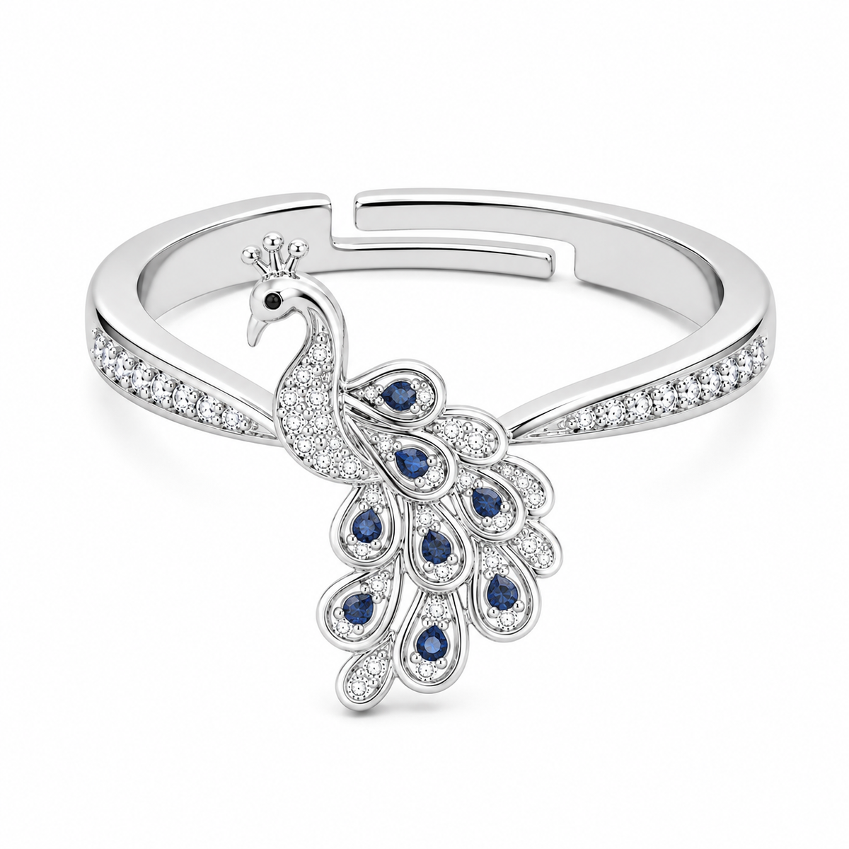 Peacock Ring - Blue Crystal Pave Adjustable Statement Ring