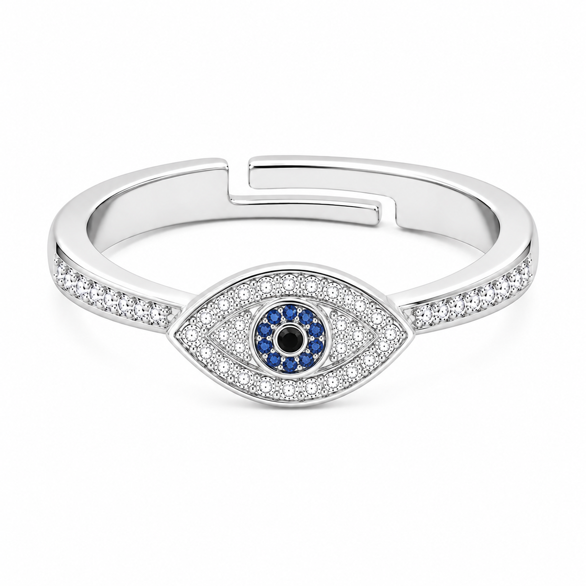 Evil Eye Ring - Blue Crystal Pave Adjustable Protection Ring