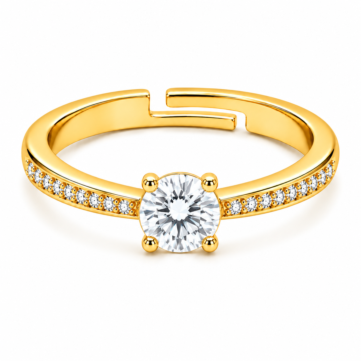 Solitaire Adjustable Round-Cut Cubic Zirconia Ring for Women - 925 Sterling Silver