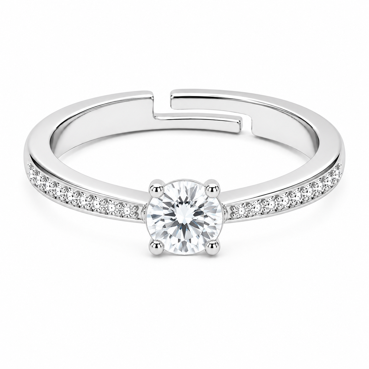 Solitaire Ring - Adjustable Round-Cut Cubic Zirconia Ring