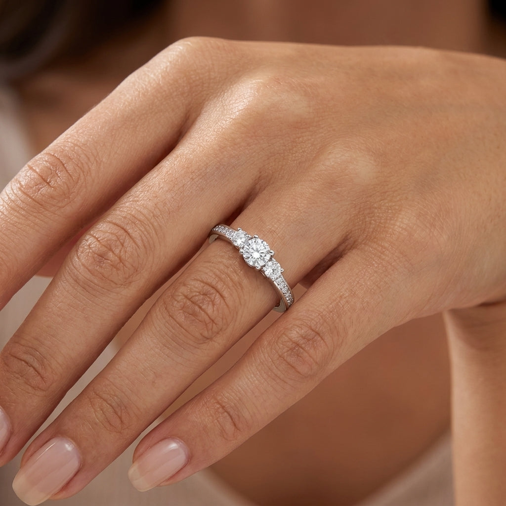 Three-Stone Ring - Adjustable Pave Crystal Trilogy Ring