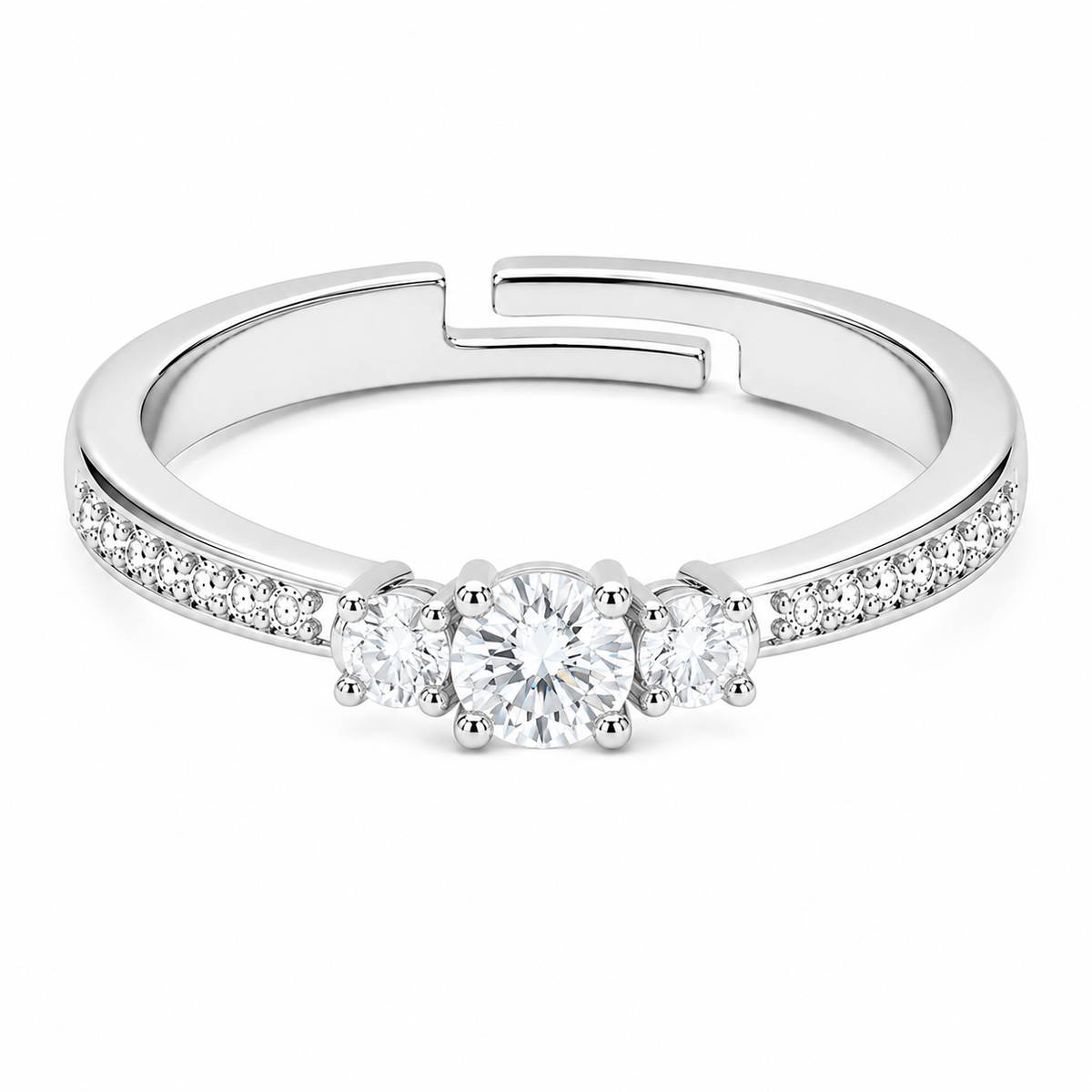 Three-Stone Ring - Adjustable Pave Crystal Trilogy Ring