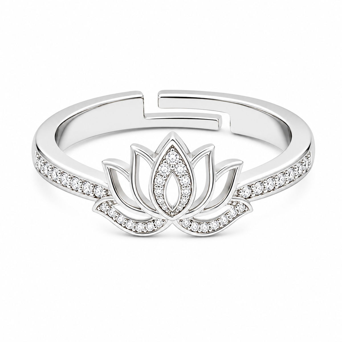 Lotus Flower Ring - Adjustable Pave Crystal Open Lotus Ring