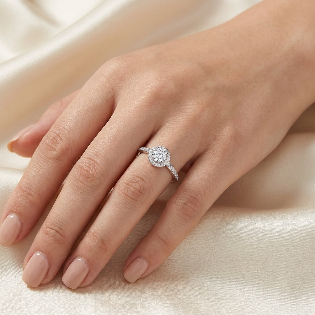 Halo Ring - Adjustable Round Cubic Zirconia Halo Ring
