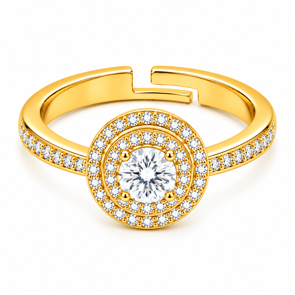 Double Halo Adjustable Pave Crystal Statement Ring for Women - 925 Sterling Silver