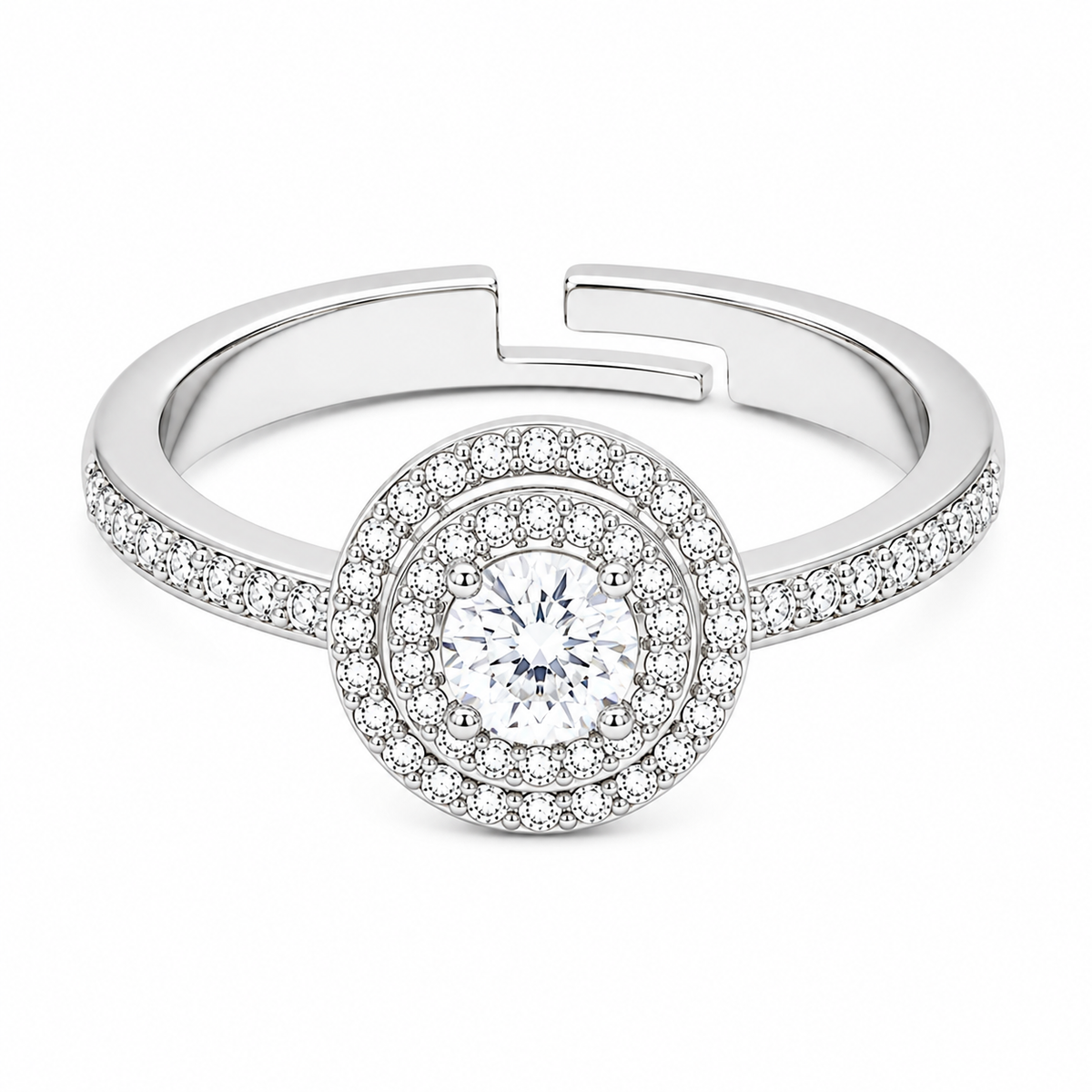 Double Halo Ring - Adjustable Pave Crystal Statement Ring