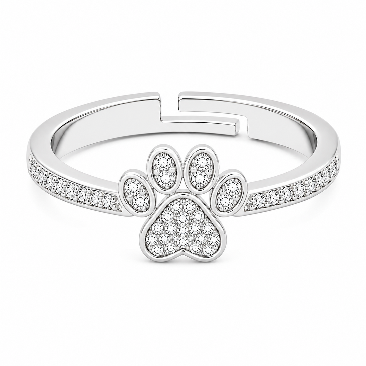 Paw Print Ring - Adjustable Pave Crystal Dog Paw Ring
