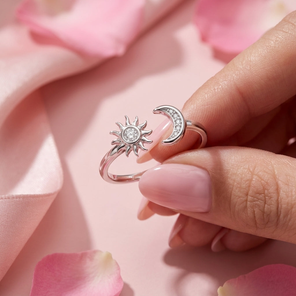 Sun and Moon Ring - Open Adjustable Celestial Ring