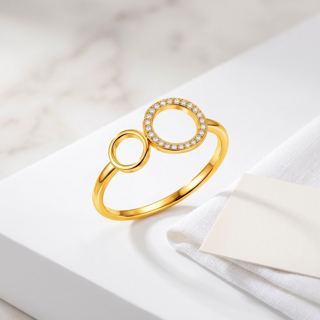 Double Circle Pave Crystal Ring for Women - 925 Sterling Silver