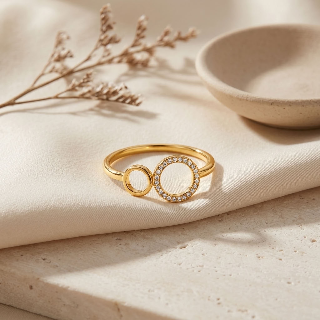 Double Circle Pave Crystal Ring for Women - 925 Sterling Silver