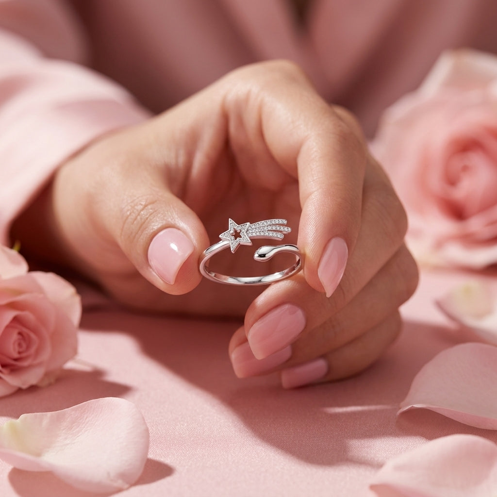 Shooting Star Ring - Open Adjustable Pave Crystal Ring