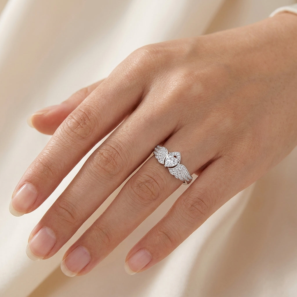 Angel Wings Ring - Adjustable Pave Crystal Marquise Ring