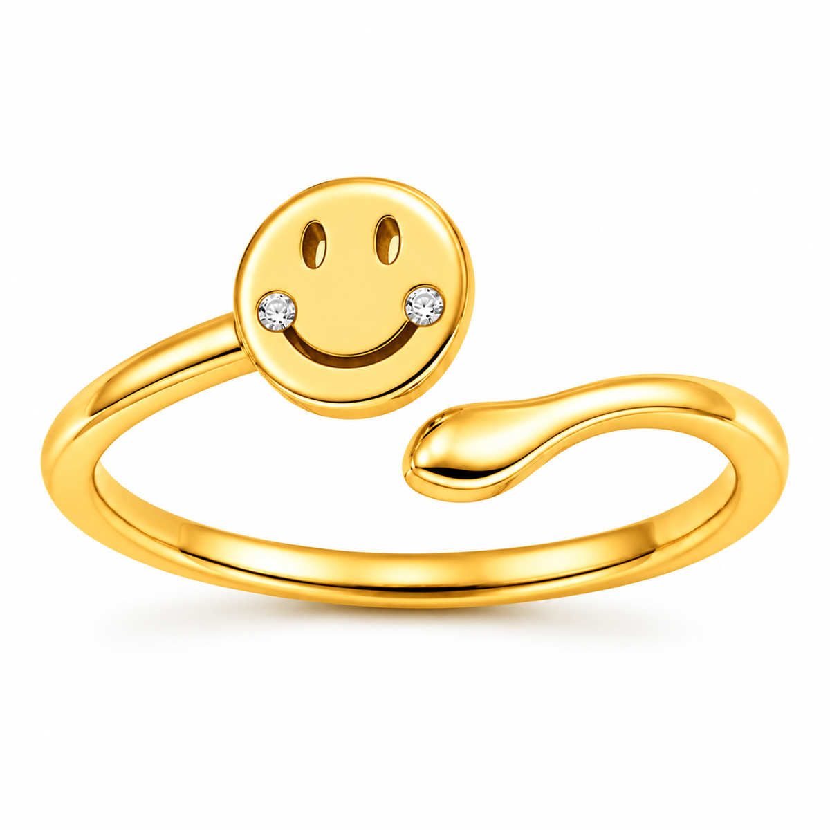 Smiley Face Open Adjustable Happy Face Ring for Women - 925 Sterling Silver