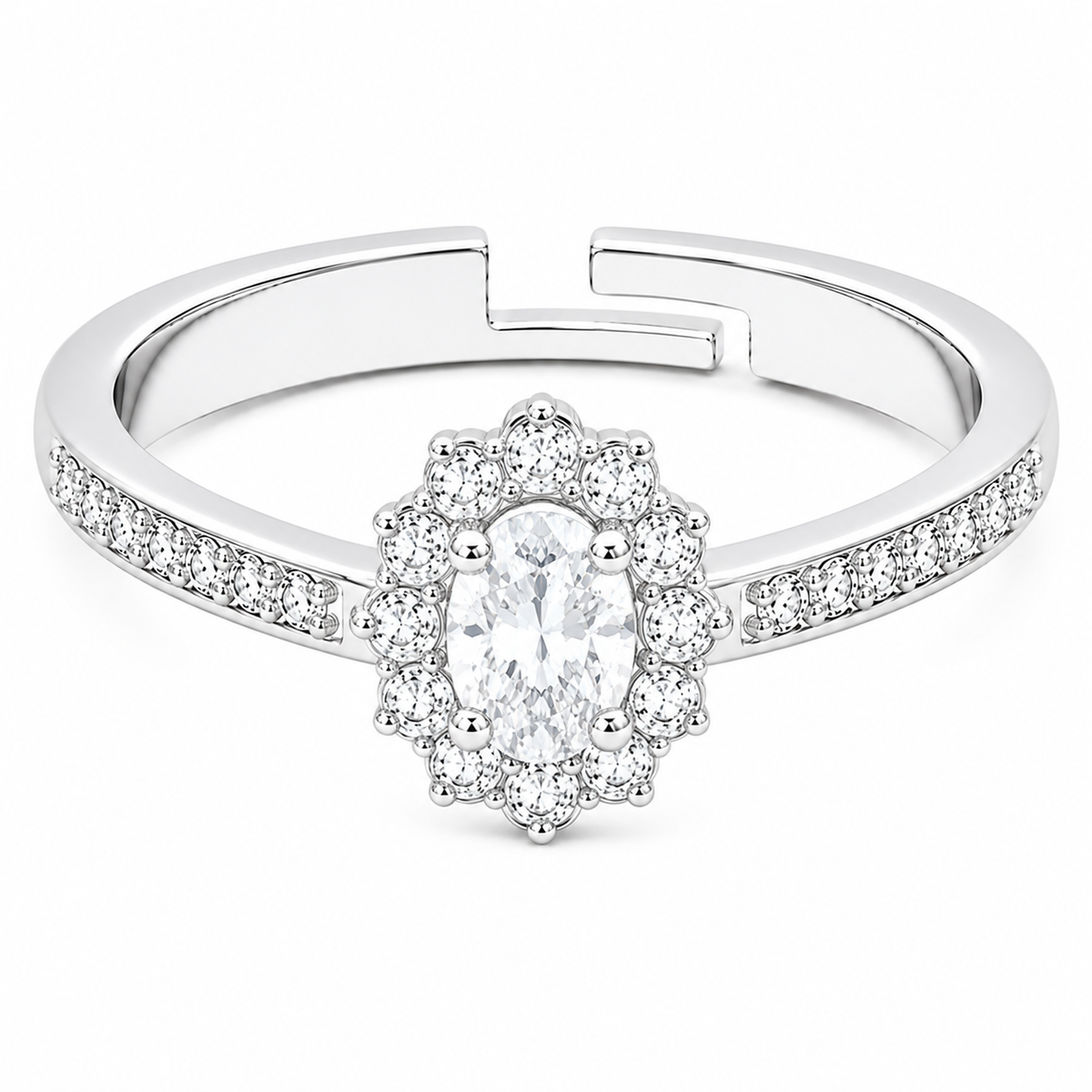 Oval Halo Ring - Vintage-Style Pave Crystal Cluster Ring